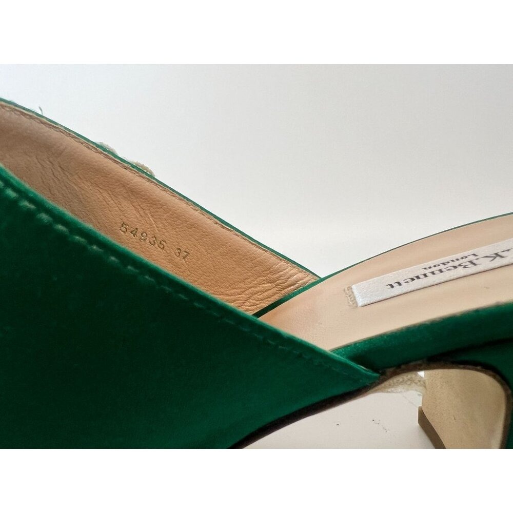 Green Satin Mules Shoes Embellished Detailing US 6.5 / 7 EU 37 Spain Prom Easter - Picture 5 of 8